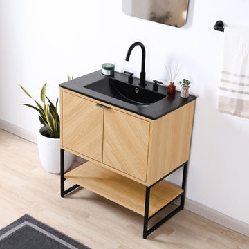 Juhl Chevron-Front Modern Minimalist 2-Shelf Bath Vanity Cabinet Only (Sink Basin Not Included)